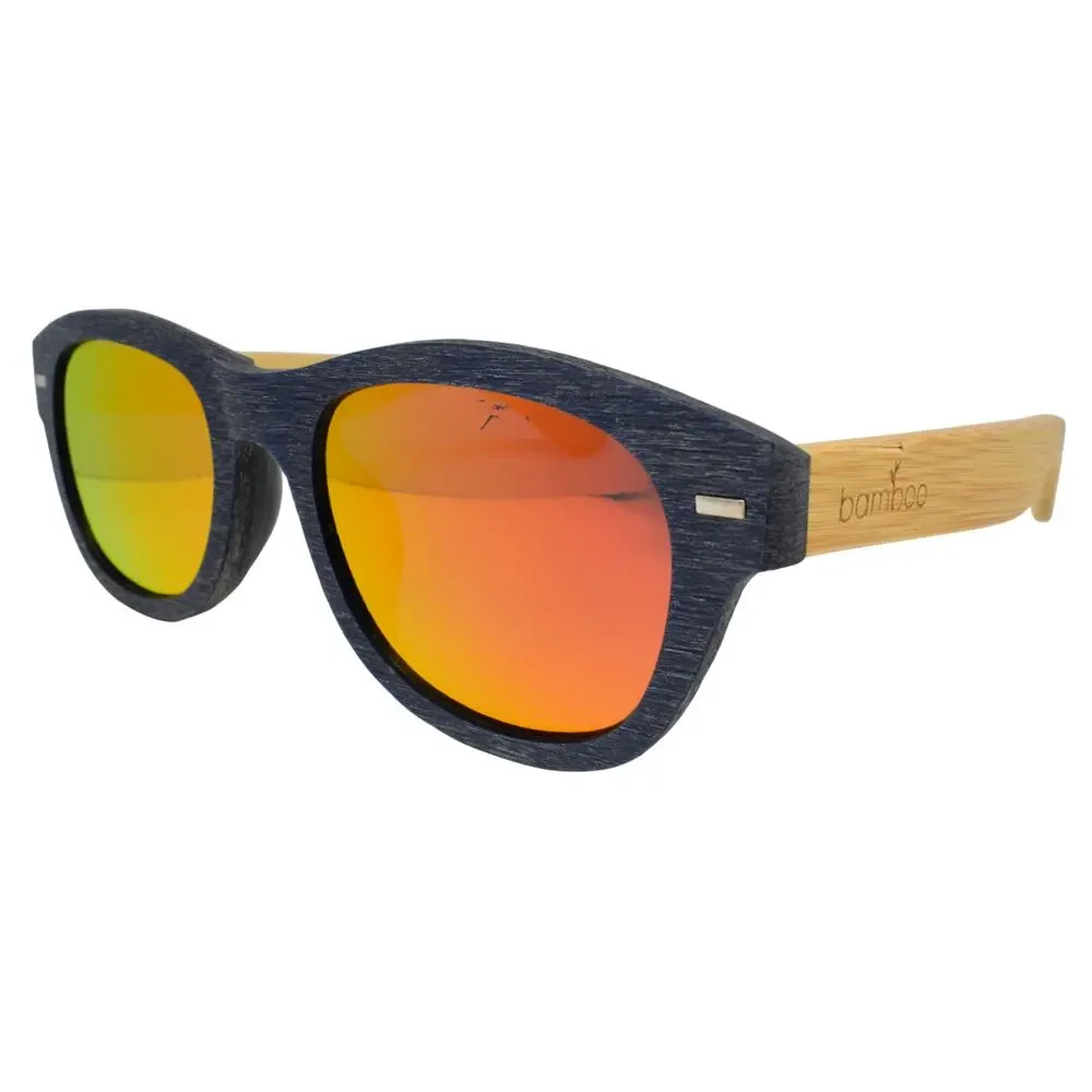 Bamboo Blue/Brown Frames & Orange Lenses Sunglasses-LENSES GOOD/FRAMES VERY GOOD